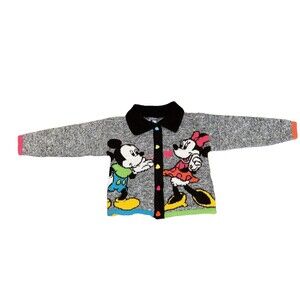 Vintage Disney Mickey's Stuff Cardigan Sweater Mickey Minnie Heart Buttons USA 4